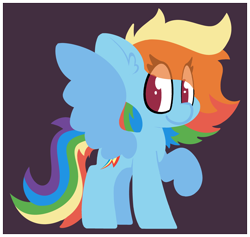 Size: 3750x3550 | Tagged: safe, artist:moonydusk, derpibooru import, rainbow dash, pegasus, eye clipping through hair, female, foal, mare, raised hoof, raised leg, simple background, solo, spread wings, wings