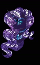 Size: 1200x1958 | Tagged: safe, artist:meyreak123, derpibooru import, nightmare rarity, pony, black background, bust, female, frown, mare, portrait, simple background, solo