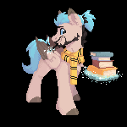 Size: 1200x1200 | Tagged: safe, artist:dorkmark, derpibooru import, oc, oc only, oc:spedicey, pegasus, pony, book, clothes, harry potter (series), magic, magic wand, pixel art, scarf, solo