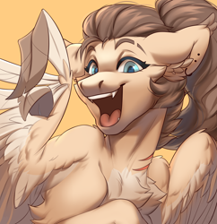 Size: 1818x1877 | Tagged: safe, artist:alkatoster, derpibooru import, oc, oc:dima, pegasus, pony, looking at you, open mouth, solo, wing hands, wings