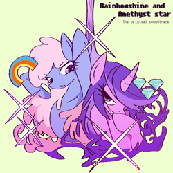 Size: 846x847 | Tagged: safe, artist:muffinz, derpibooru import, amethyst star, rainbowshine, sparkler, pegasus, pony, unicorn, album cover, panty and stocking with garterbelt, ponified, ponified album cover, species swap