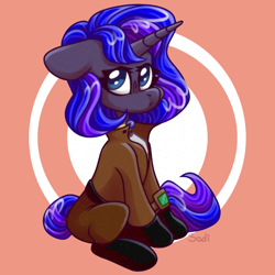 Size: 1500x1500 | Tagged: safe, artist:sadi, derpibooru import, princess luna, alicorn, pony, alternate hairstyle, clothes, solo