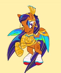 Size: 1493x1792 | Tagged: safe, artist:umbrellascribbles, derpibooru import, pony, cleo de nile, egyptian, egyptian pony, monster high, ponified, simple background, solo, species swap, yellow background