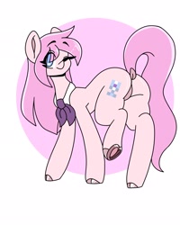 Size: 1638x2048 | Tagged: safe, artist:dub_doodles, derpibooru import, oc, oc only, oc:kayla, pony, butt, dock, featureless crotch, female, mare, plot, simple background, smiling, solo, tail, white background