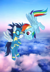 Size: 400x574 | Tagged: safe, artist:rd97, derpibooru import, rainbow dash, soarin', pegasus, pony, female, flying, male, mare, shipping, soarindash, stallion, straight