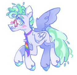 Size: 1280x1232 | Tagged: safe, artist:onionpwder, derpibooru import, feather flatterfly, pegasus, pony, glasses, male, necktie, pride, pride flag, rainbow colors, simple background, solo, trans male, transgender, transgender pride flag, white background