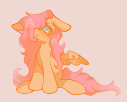 Size: 1267x1022 | Tagged: safe, artist:onionpwder, derpibooru import, fluttershy, pegasus, pony, crying, ears back, hair over one eye, simple background, solo, spread wings, wings