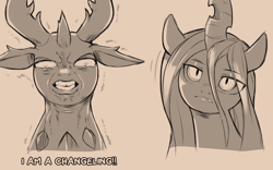 Size: 960x598 | Tagged: safe, artist:cold-blooded-twilight, derpibooru import, queen chrysalis, thorax, changeling, crying, dialogue, i am a surgeon, meme, monochrome, ponified, ponified meme, shivering, sketch, the good doctor