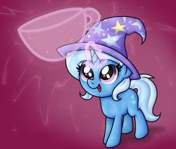 Size: 2502x2118 | Tagged: safe, artist:background basset, derpibooru import, trixie, pony, unicorn, clothes, cup, female, hat, magic, open mouth, simple background, solo, teacup, that pony sure does love teacups, trixie's hat