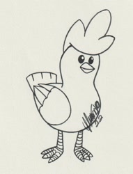 Size: 1206x1578 | Tagged: safe, artist:rhythm-is-best-pony, derpibooru import, bird, chicken, inktober, inktober 2022, lineart, monochrome, solo, traditional art