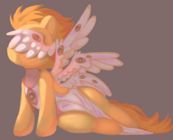 Size: 880x711 | Tagged: safe, artist:amaeeart, derpibooru import, spitfire, angel, pony, seraph, biblically accurate angels, colored wings, many eyes, multicolored wings, multiple wings, solo, wings