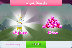 Size: 1270x854 | Tagged: safe, derpibooru import, idw, king aspen, deer, bundle, costs real money, english, gameloft, gem, horns, idw showified, male, mobile game, my little pony: magic princess, numbers, official, sale, solo, text
