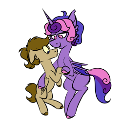 Size: 718x718 | Tagged: safe, artist:fuckomcfuck, derpibooru import, oc, oc only, oc:cinnamon music, oc:doodles, hybrid, pegasus, pony, undead, vampire, vampony, female, holding, holding hooves, horn, lesbian, love, mare, oc x oc, shipping, simple background, white background