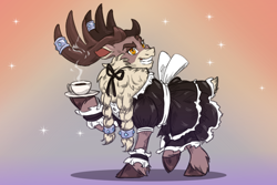 Size: 1200x800 | Tagged: safe, artist:redahfuhrerking, derpibooru import, deer, reindeer, them's fightin' herds, braid, clothes, cloven hooves, community related, crossdressing, gradient background, maid, solo, stronghoof hoofstrong (tfh)