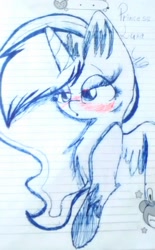 Size: 1456x2355 | Tagged: safe, artist:mynameislele, derpibooru import, part of a set, alicorn, pony, blushing, drunk, lined paper, sketch, solo, traditional art