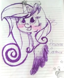 Size: 1401x1700 | Tagged: safe, artist:mynameislele, derpibooru import, part of a set, princess cadance, alicorn, pony, drunk, grin, lined paper, sketch, smiling, solo, traditional art