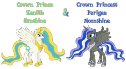 Size: 8776x4817 | Tagged: source needed, safe, anonymous artist, derpibooru import, oc, oc only, oc:crown prince zenith sunshine, oc:crown princess perigee moonshine, alicorn, pony, absurd resolution, alicorn oc, beard, brother, brother and sister, cousins, crown, crown prince, crown princess, description is relevant, ethereal mane, ethereal tail, eyebrows, eyelashes, eyeshadow, facial hair, family, female, goatee, half-brother, half-cousins, half-siblings, half-sister, happy, hoof shoes, horn, jewelry, looking, looking at each other, looking at someone, makeup, male, mare, mare of the moon, moustache, name, nostrils, offspring, parent:king equus, parent:princess celestia, parent:princess luna, parents:canon x oc, parents:celequus, parents:equuna, pony oc, prince, princess, product of incest, regalia, royalty, siblings, simple background, sister, smiling, stallion, stallion of the sun, story included, symbol, tail, text, transparent background, wall of tags, wings