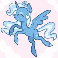 Size: 5000x5000 | Tagged: safe, artist:pilesofmiles, derpibooru import, trixie, alicorn, pony, alicornified, canon, cloud, cloudy, comic, pink background, race swap, show accurate, simple background, solo, trixiecorn