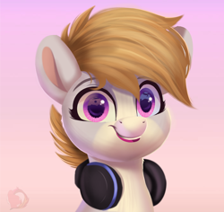 Size: 1800x1700 | Tagged: safe, artist:joaothejohn, derpibooru import, oc, oc:cookie malou, earth pony, pony, cute, earth pony oc, fanart, headphones, looking at you, simple background, smiling, solo