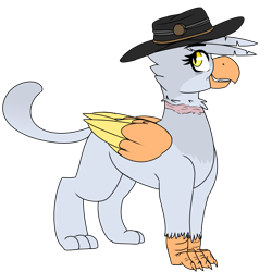 Size: 2000x2000 | Tagged: safe, artist:coatieyay, derpibooru import, oc, oc:dawn rain, griffon, female, griffonized, hat, implied hanging, scar, simple background, solo, species swap, transparent background