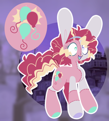 Size: 1280x1414 | Tagged: safe, artist:glowfangs, derpibooru import, pinkie pie, earth pony, pony, alternate cutie mark, alternate design, alternate universe, big ears, cutie mark, ears, frankenpony, solo, stitches