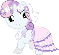 Size: 4993x4677 | Tagged: safe, artist:sapoltop, derpibooru import, sweetie belle, pony, unicorn, a canterlot wedding, season 2, clothes, cute, dancing, diasweetes, dress, female, filly, foal, happy, simple background, smiling, solo, transparent background, vector, wedding dress