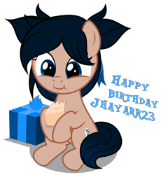 Size: 3460x3764 | Tagged: safe, artist:strategypony, derpibooru import, oc, oc only, oc:crescend cinnamon, earth pony, pony, birthday, cake, cute, earth pony oc, eating, female, filly, foal, food, happy birthday, pigtails, present, simple background, solo, text, transparent background, twintails