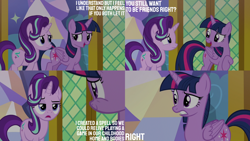 Size: 4400x2475 | Tagged: safe, derpibooru import, edit, edited screencap, editor:quoterific, screencap, starlight glimmer, twilight sparkle, twilight sparkle (alicorn), alicorn, uncommon bond, twilight's castle