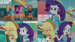 Size: 2000x1125 | Tagged: safe, derpibooru import, edit, edited screencap, editor:quoterific, screencap, applejack, fluttershy, pinkie pie, rainbow dash, rarity, sci-twi, sunset shimmer, twilight sparkle, better together, equestria girls, rollercoaster of friendship, humane five, humane seven, humane six