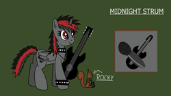 Size: 1920x1080 | Tagged: safe, artist:platinumdrop, derpibooru import, oc, oc:midnight strum, alicorn, squirrel, choker, commission, guitar, microphone, musical instrument, rocker, spiked choker, spiked wristband, wristband, ych result