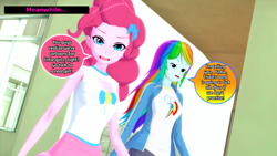 Size: 1920x1080 | Tagged: safe, artist:knockwolf, derpibooru import, pinkie pie, rainbow dash, equestria girls, 3d, breaking the fourth wall, koikatsu, text