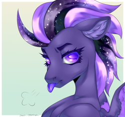 Size: 1600x1500 | Tagged: safe, artist:deadoyster, derpibooru import, oc, oc only, oc:shadow galaxy, pegasus, pony, :p, bust, commission, ear fluff, ears, ethereal mane, female, gradient background, high res, mare, portrait, solo, starry mane, tongue, tongue out, wings, ych result