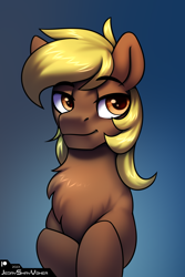 Size: 2000x3000 | Tagged: safe, artist:jedayskayvoker, derpibooru import, oc, oc:thunderled, pony, bust, chest fluff, crossed hooves, fluffy, gradient background, hooves, icon, looking at you, male, portrait, smiling, smiling at you, solo, stallion