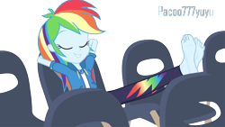 Size: 1094x618 | Tagged: safe, derpibooru import, rainbow dash, equestria girls, barefoot, blue, clothes, cute, feet, feet up, female, fetish, foot fetish, foot focus, rainbow, relaxing, shoes, simple background, solo, transparent background
