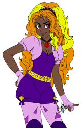 Size: 712x1121 | Tagged: safe, artist:icicle-wicicle-1517, artist:kawaiifabyu, color edit, derpibooru import, edit, adagio dazzle, human, alternate hairstyle, belt, boots, clothes, colored, dark skin, female, fingerless gloves, gem, gloves, hairband, humanized, leggings, shoes, shorts, simple background, siren gem, solo, tanktop, transparent background