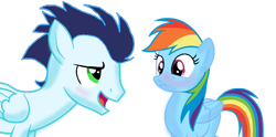 Size: 952x472 | Tagged: safe, artist:simbyfim, derpibooru import, rainbow dash, soarin', pegasus, pony, blushing, duo, female, male, mare, shipping, simple background, soarindash, stallion, straight, transparent background