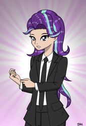 Size: 1796x2628 | Tagged: safe, artist:banquo0, derpibooru import, part of a set, starlight glimmer, human, clothes, female, humanized, necktie, pants, shirt, solo, suit