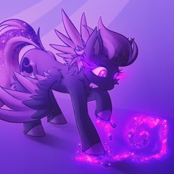 Size: 2500x2500 | Tagged: safe, artist:shad0w-galaxy, derpibooru import, oc, oc only, oc:shadow galaxy, pegasus, pony, chest fluff, cute, ear fluff, ears, ethereal mane, ethereal tail, female, glowing, glowing eyes, high res, hooves, magic, mare, raised hoof, raised leg, shoulder fluff, solo, spread wings, starry eyes, starry mane, starry tail, tail, unshorn fetlocks, wingding eyes, wings