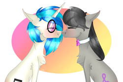 Size: 6000x4000 | Tagged: safe, artist:mynameislele, derpibooru import, dj pon-3, octavia melody, vinyl scratch, earth pony, pony, unicorn, absurd resolution, boop, chest fluff, duo, eyes closed, female, lesbian, noseboop, scratchtavia, shipping, simple background, white background