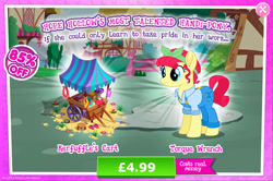 Size: 1966x1302 | Tagged: safe, derpibooru import, torque wrench, earth pony, pony, advertisement, clothes, costs real money, engrish, female, gameloft, mare, mobile game, my little pony: magic princess, numbers, official, overalls, sale, solo, solo focus, text