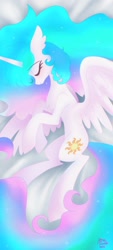 Size: 924x2048 | Tagged: safe, artist:petaltwinkle, derpibooru import, princess celestia, alicorn, pony, beautiful, eyes closed, female, lying down, mare, missing accessory, on side, overhead view, sleeping, solo