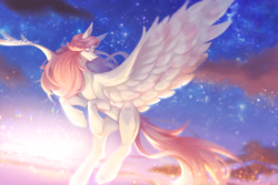 Size: 1600x1067 | Tagged: safe, artist:prettyshinegp, derpibooru import, oc, oc only, pegasus, pony, female, flying, looking back, mare, pegasus oc, solo, spread wings, stars, twilight (astronomy), wings
