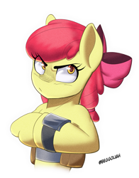 Size: 1837x2338 | Tagged: safe, artist:begoliah, derpibooru import, apple bloom, earth pony, semi-anthro, comic:crusaders, female, looking at you, simple background, solo, transparent background