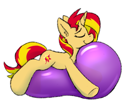 Size: 773x618 | Tagged: safe, anonymous artist, derpibooru import, sunset shimmer, pony, unicorn, balloon, balloon riding, female, mare, simple background, solo, that pony sure does love balloons, white background