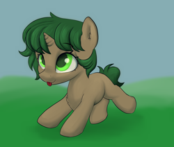 Size: 2600x2200 | Tagged: safe, artist:dumbwoofer, derpibooru import, oc, oc:pine shine, pony, unicorn, blank flank, chest fluff, cute, ear fluff, ears, female, field, filly, foal, running, solo, xp