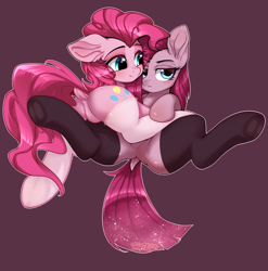 Size: 2160x2183 | Tagged: safe, artist:wkirin, derpibooru import, pinkie pie, earth pony, pony, balloonbutt, big ears, black socks, butt, clothes, cuddling, dock, duality, duo, ears, featureless crotch, female, high res, hug, mare, outline, pinkamena diane pie, pinkiemena, plot, self paradox, selfcest, shipping, simple background, socks, spread legs, spreading, tail, white outline, white socks