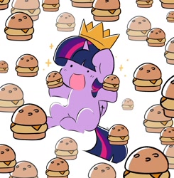 Size: 1808x1848 | Tagged: safe, alternate version, artist:kittyrosie, derpibooru import, twilight sparkle, twilight sparkle (alicorn), alicorn, pony, :d, anime style, burger, cute, dot eyes, female, food, happy, hay burger, mare, open mouth, open smile, simple background, smiling, solo, talking to viewer, that pony sure does love burgers, this will end in colic, twiabetes, twilight burgkle, white background