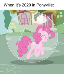 Size: 625x720 | Tagged: safe, artist:rebelsuperstar, derpibooru import, pinkie pie, earth pony, pony, 2020, balloon, bubble, coronavirus, covid-19, cute, diapinkes, female, in bubble, pinkie being pinkie, pinkie pie trapped in a balloon, pinkie pie trapped in a bubble, plastic bubble, trapped