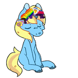 Size: 900x900 | Tagged: safe, artist:coffeedazes, derpibooru import, oc, oc only, oc:skydreams, pony, unicorn, commission, cute, eyes closed, female, garland, mare, polyamory, pride, pride flag, pride month, simple background, solo, transparent background, ych result