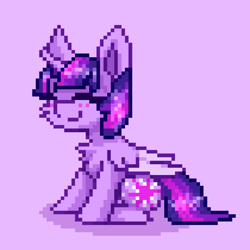 Size: 1000x1000 | Tagged: safe, artist:shad0w-galaxy, derpibooru import, twilight sparkle, twilight sparkle (alicorn), alicorn, pony, ^^, cheek fluff, chest fluff, cute, eyes closed, female, mare, pink background, pixel art, simple background, smiling, solo, twiabetes